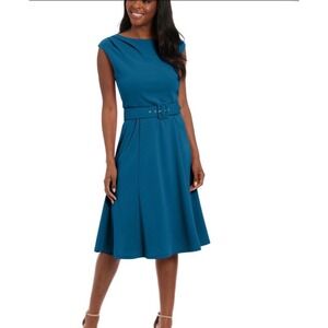 London Times Petites Fit and Flare Midi Dress Legion Blu T8113P Blue 4P
